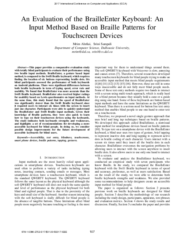 (PDF) An Evaluation of the BrailleEnter Keyboard: An Input Method Based ...