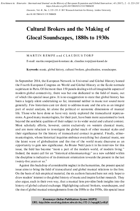 (PDF) Cultural Brokers and the Making of Global Soundscapes, 1880s to 1930s