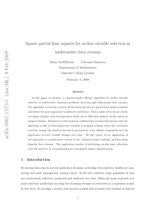 (PDF) Sparse partial least squares for on-line variable selection in ...