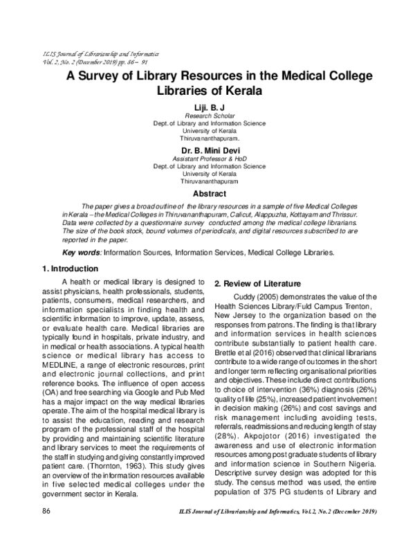 (PDF) A Survey of Library Resources in the Medical College Libraries of ...