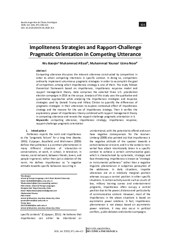 (PDF) Impoliteness Strategies and Rapport-Challenge Pragmatic ...