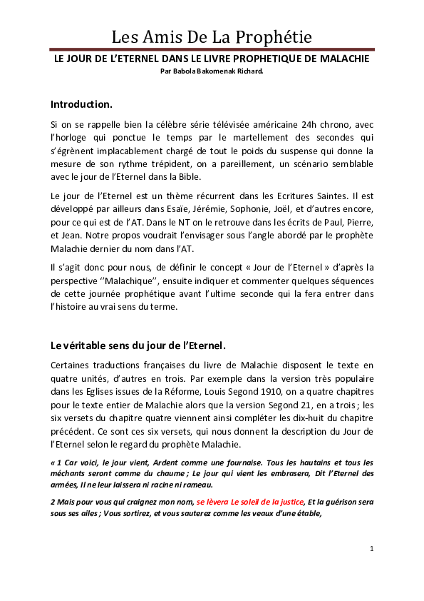 (PDF) LE JOUR DE L'ETERNEL DANS LE LIVRE PROPHETIQUE DE MALACHIE