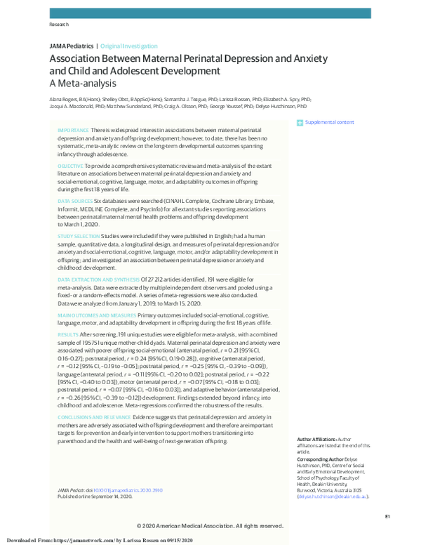 (PDF) Association Between Maternal Perinatal Depression and Anxiety and ...