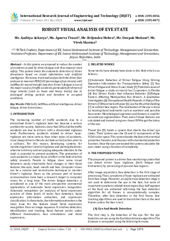 (PDF) IRJET- ROBUST VISUAL ANALYSIS OF EYE STATE