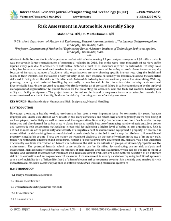 (PDF) IRJET- Risk Assessment in Automobile Assembly Shop