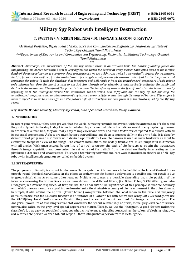 (PDF) IRJET Military Spy Robot with Intelligent Destruction IRJET