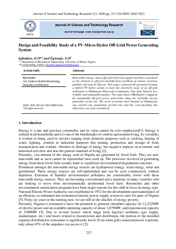 (PDF) Design and Feasibility Study of a PV-Micro Hydro Off-Grid Power ...
