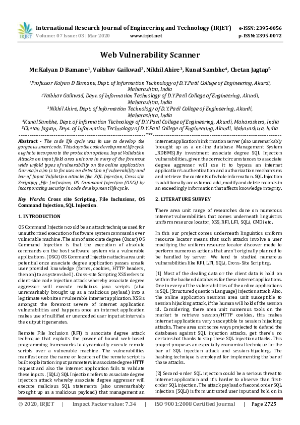 (PDF) IRJET- Web Vulnerability Scanner