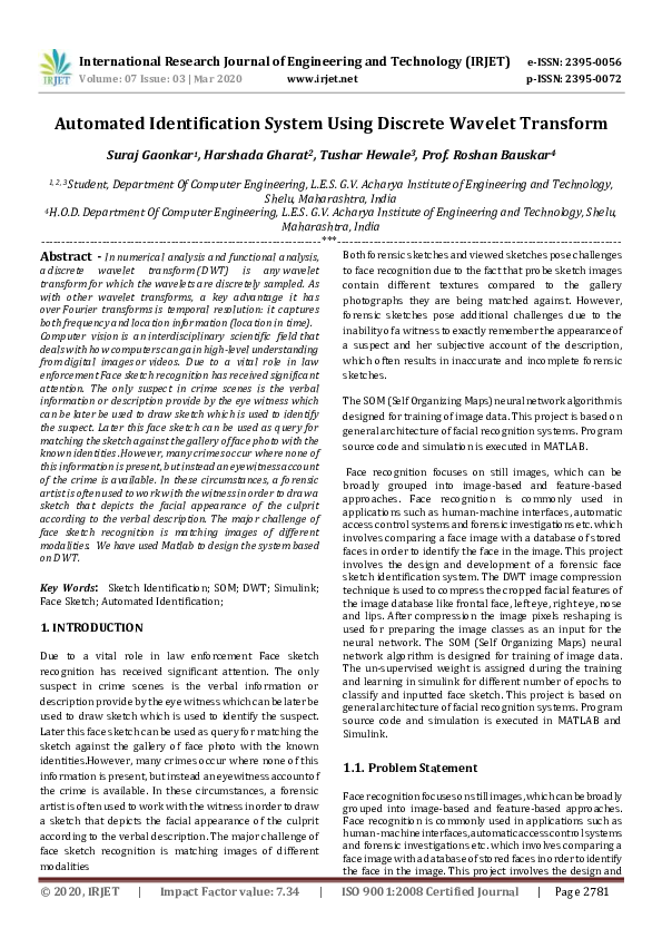 (PDF) IRJET- Automated Identification System Using Discrete Wavelet ...