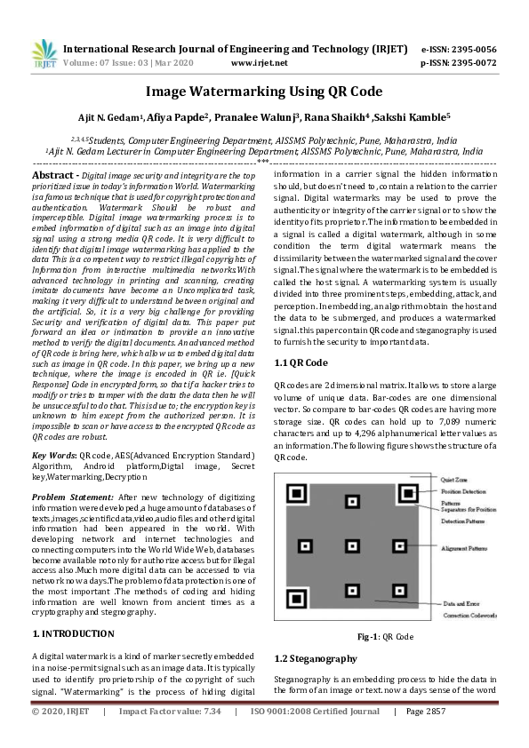(PDF) IRJET- Image Watermarking Using QR Code