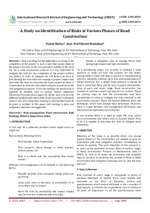 (PDF) IRJET- A Study on Identification of Risks at Various Phases of ...
