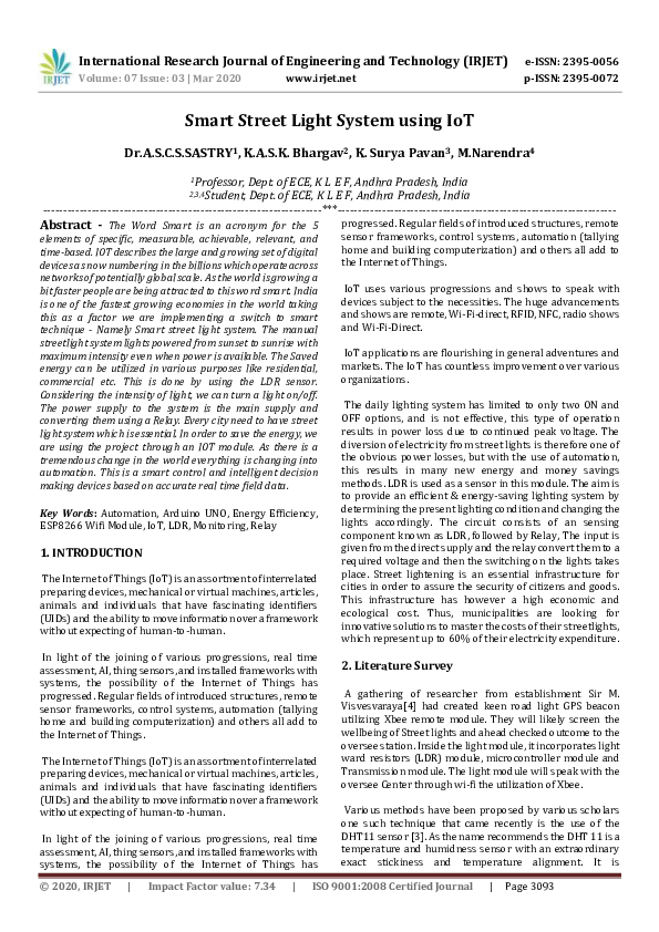(PDF) IRJET- Smart Street Light System using IoT