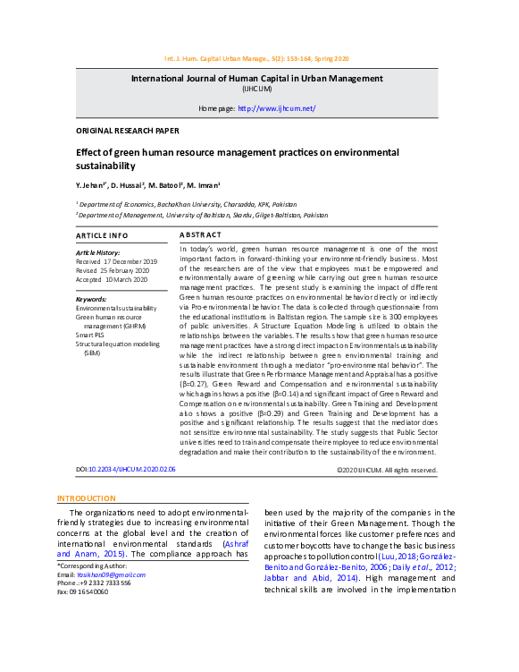 (PDF) Effect of green human resource management practices on ...