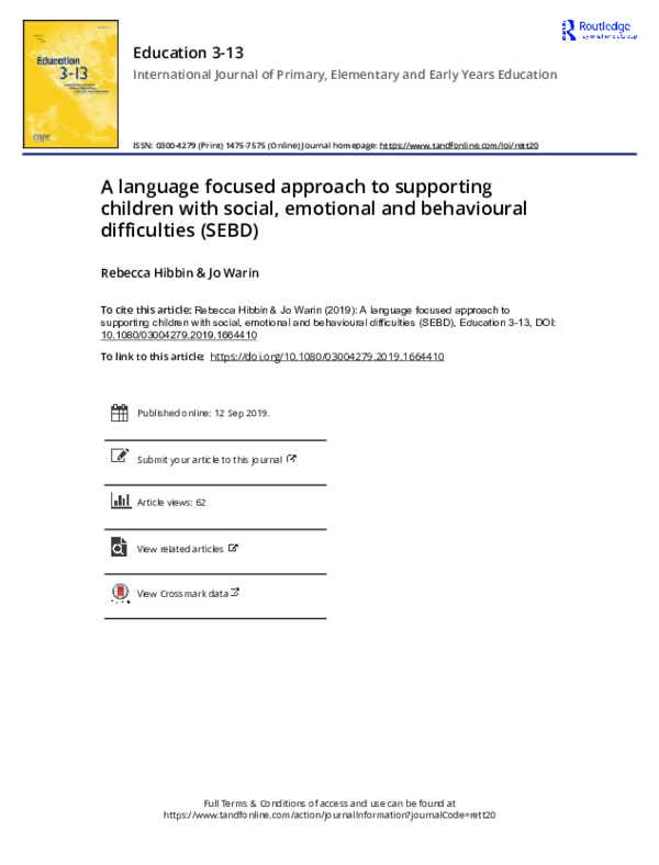 (PDF) A language focused approach to supporting children with social ...