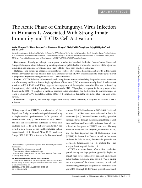(PDF) The Acute Phase of Chikungunya Virus Infection in Humans Is ...