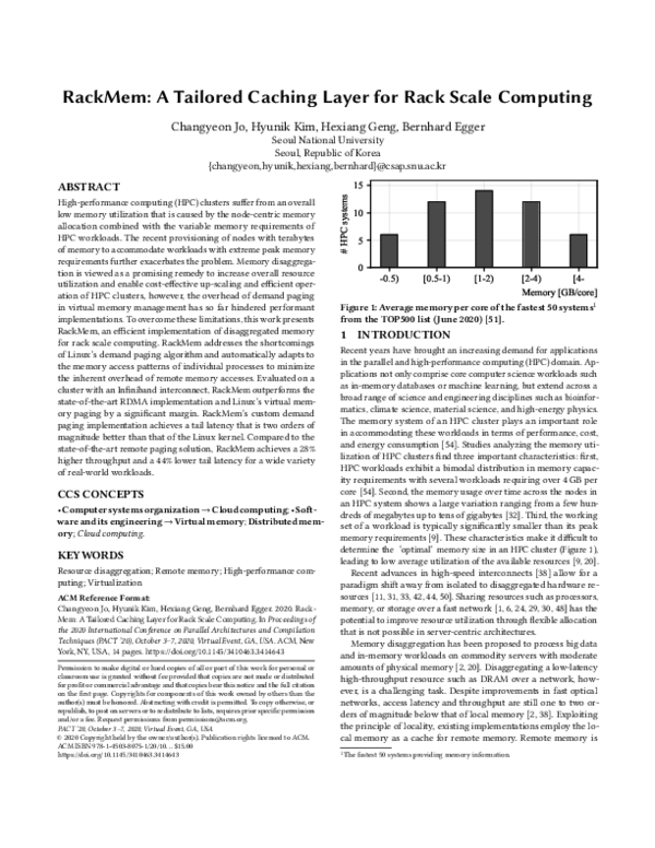 (PDF) RackMem A Tailored Caching Layer for Rack Scale Computing