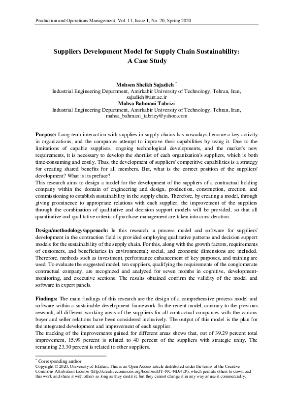 (PDF) Suppliers Development Model for Supply Chain Sustainability: A ...