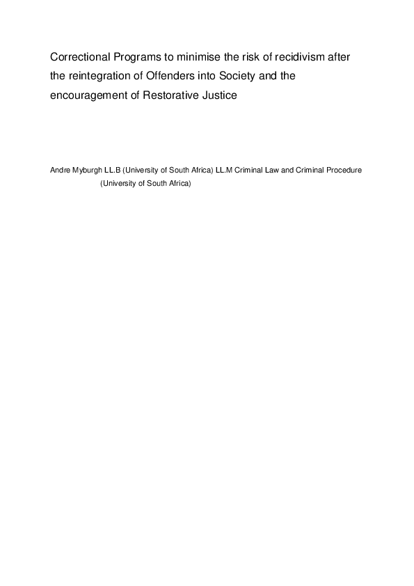 (PDF) Correctional Programs to minimise the risk of recidivism after ...