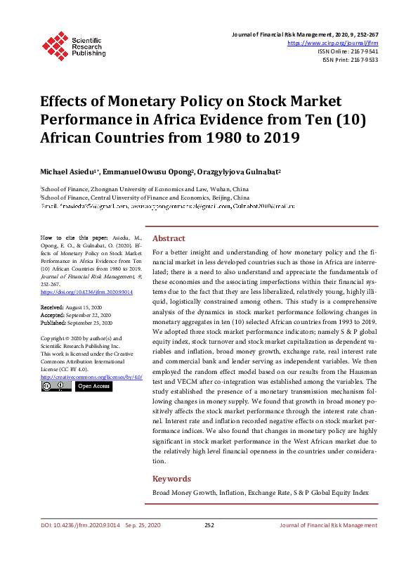 (PDF) Effects of Monetary Policy on Stock Market Performance in Africa ...