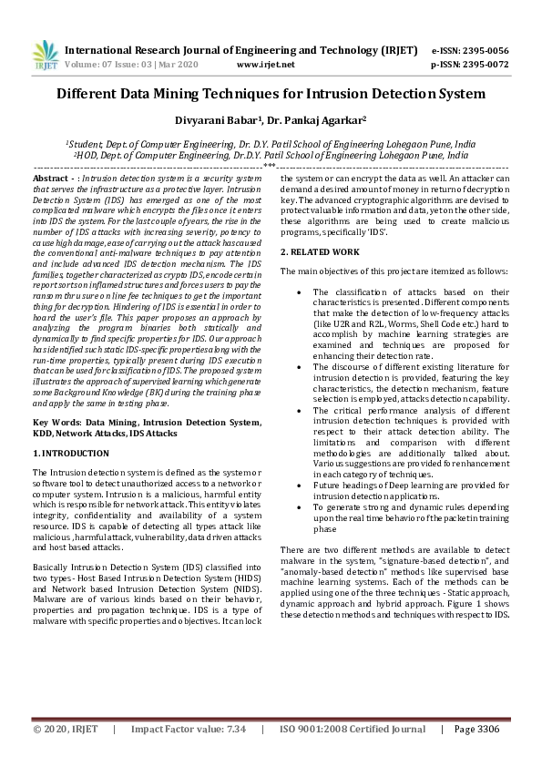 (PDF) Different Data Mining Techniques for Intrusion Detection System