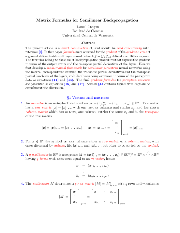 (PDF) Matrix Formulas for Semilinear Backpropagation