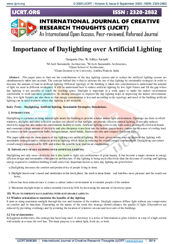 (PDF) Importance of Daylighting over Artificial Lighting