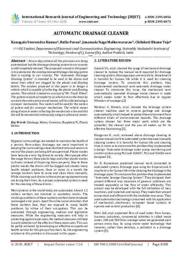 (PDF) IRJET AUTOMATIC DRAINAGE CLEANER IRJET Journal Academia.edu
