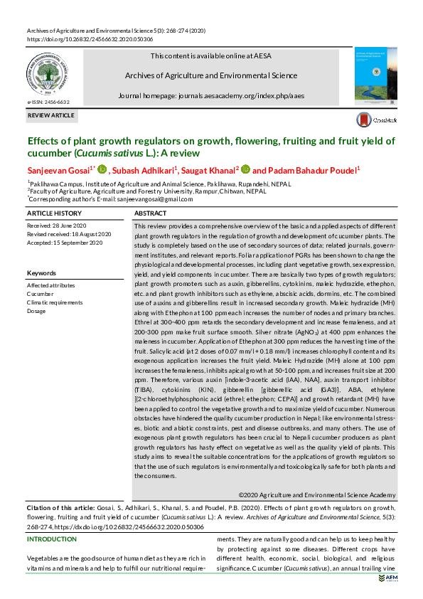 (PDF) Effects of plant growth regulators on growth, flowering, fruiting ...