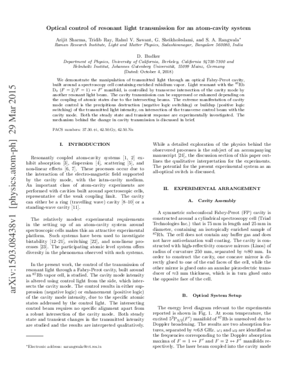 (PDF) Optical control of resonant light transmission for an atom-cavity ...