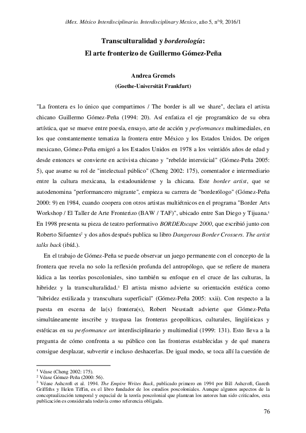  PDF Transculturalidad Y Borderolog a El Arte Fronterizo De Guillermo