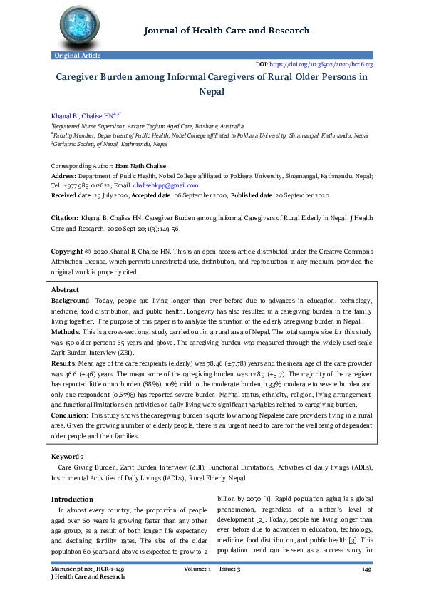 (PDF) Caregiver Burden among Informal Caregivers of Rural Older Persons ...