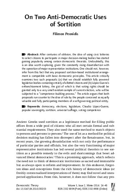 (PDF) On Two Anti-democratic Uses of Sortition