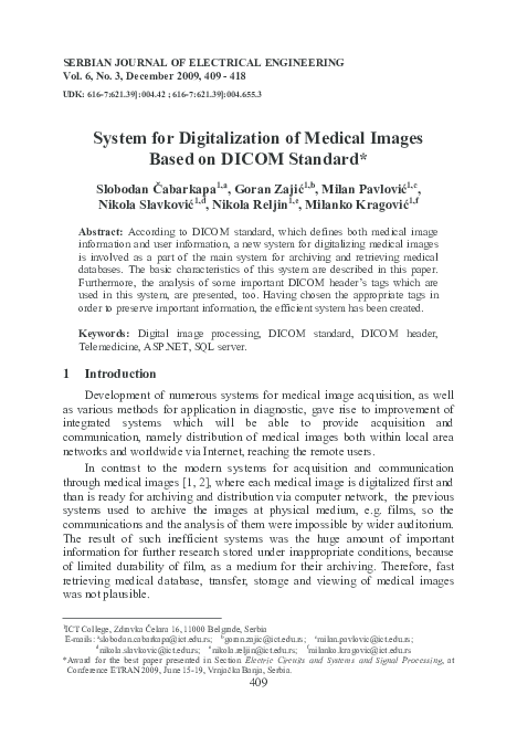 (PDF) System for digitalization of medical images based on DICOM standard