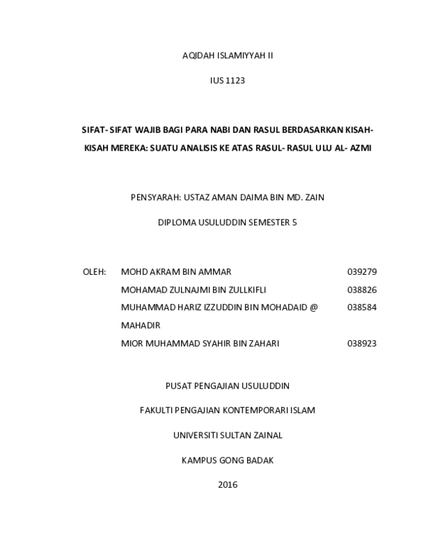 Pdf Sifat Sifat Wajib Bagi Para Nabi Dan Rasul Berdasarkan Kisah