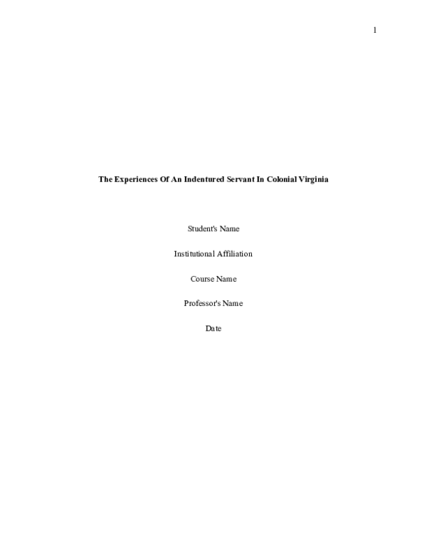 (DOC) The experiences of an indentured servant in colonial virginia