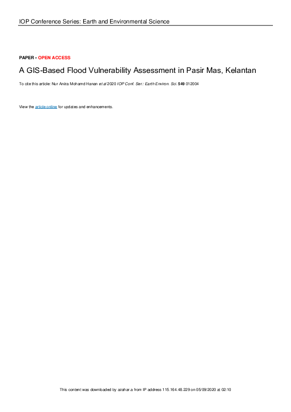 Pdf A Gis Based Flood Vulnerability Assessment In Pasir Mas Kelantan