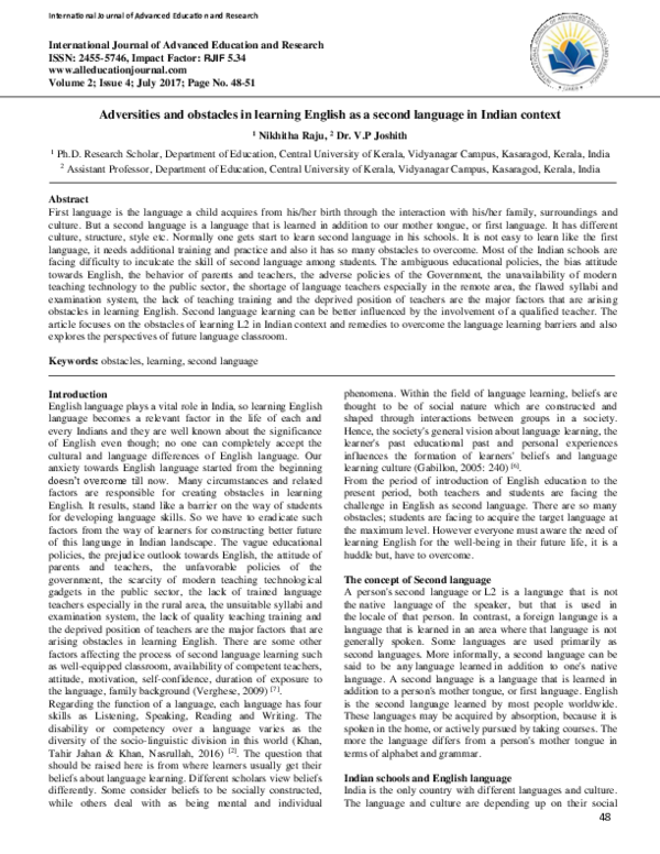(PDF) Adversities and obstacles in learning English as a second