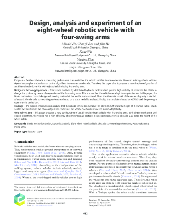 (PDF) Design, analysis and experiment of an eight-wheel robotic vehicle ...