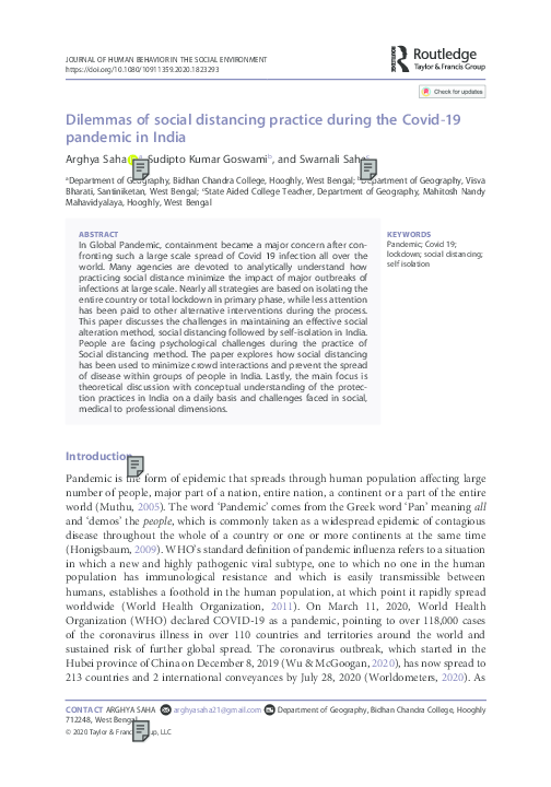 (PDF) Dilemmas of social distancing practice during the Covid-19 ...