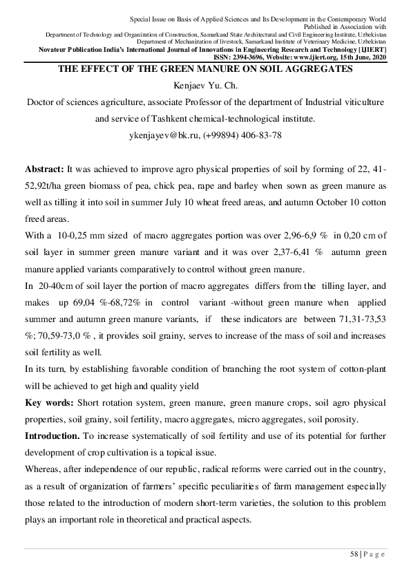 (PDF) IJIERT-THE EFFECT OF THE GREEN MANURE ON SOIL AGGREGATES