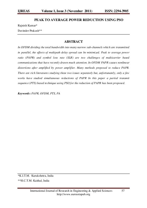 (PDF) PEAK TO AVERAGE POWER REDUCTION USING PSO