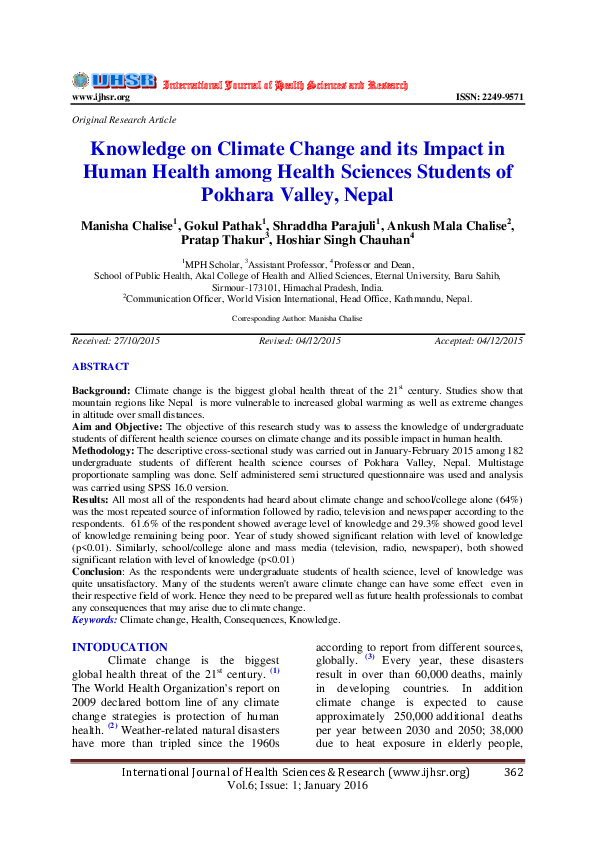(PDF) Knowledge on Climate Change and its Impact in Human Health among ...