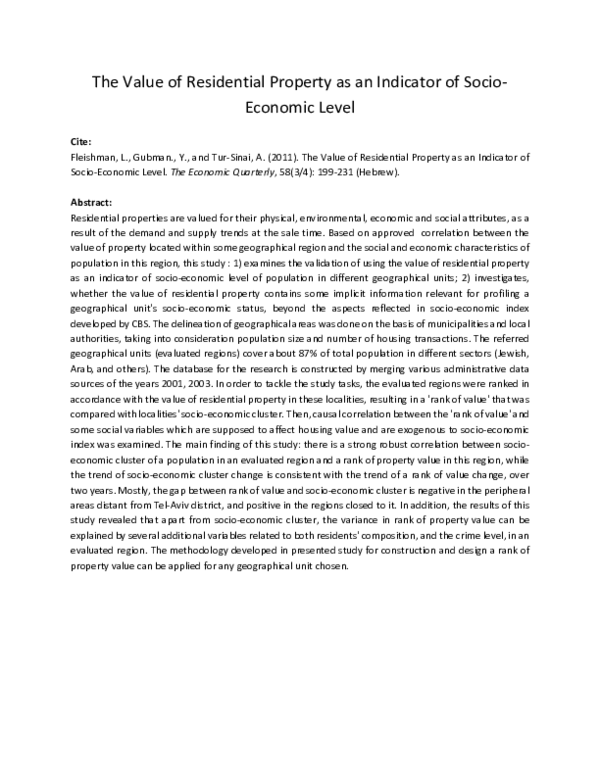 (PDF) The Value of Residential Property as an Indicator of Socio ...