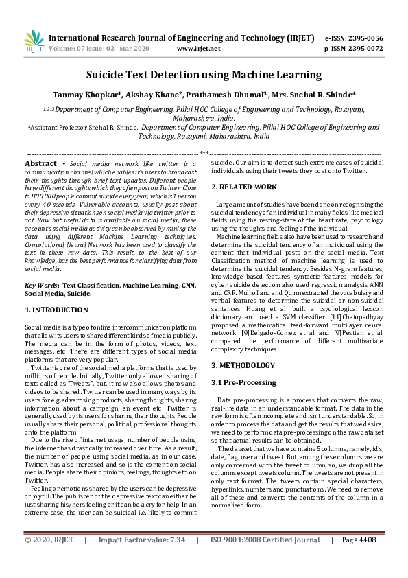 (PDF) IRJET- Suicide Text Detection using Machine Learning