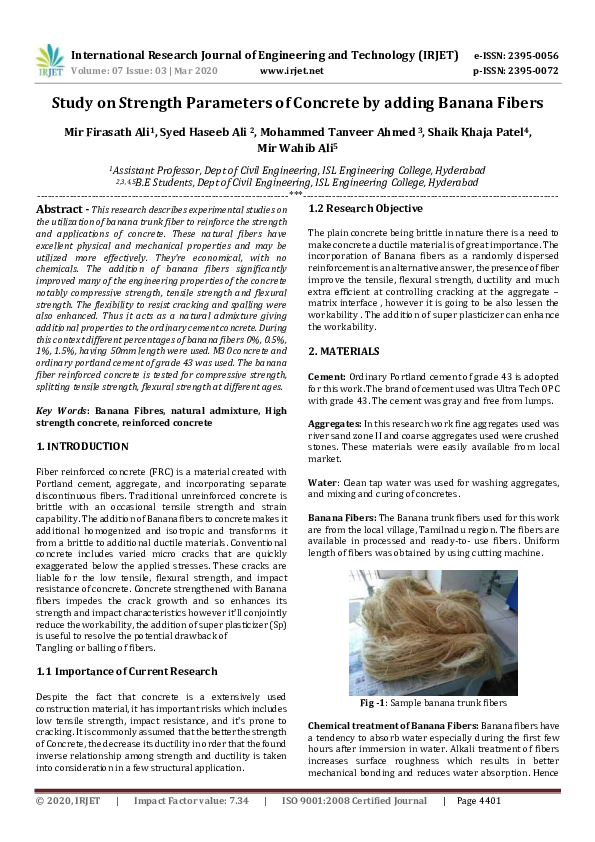 (PDF) IRJET- Study on Strength Parameters of Concrete by adding Banana ...