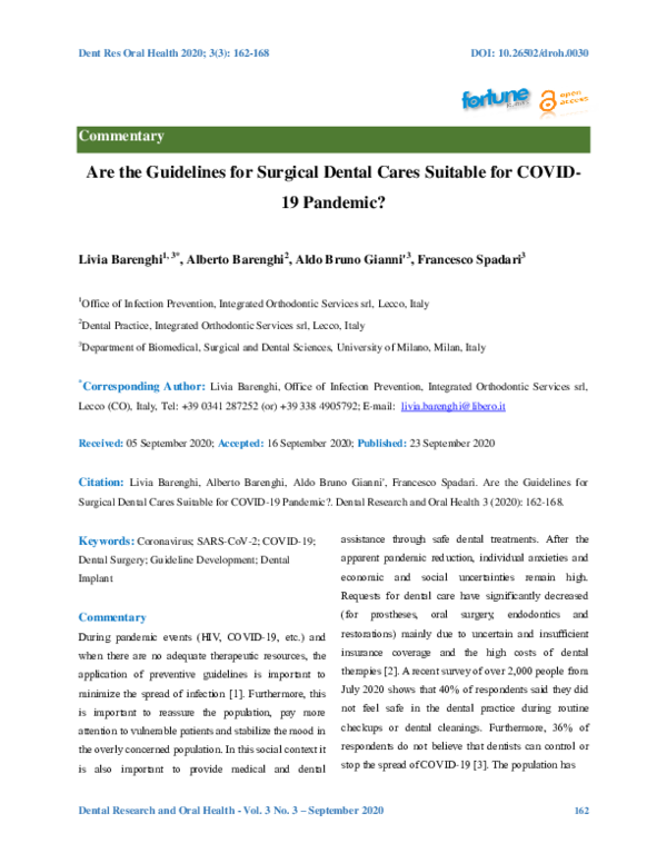 (PDF) Are the Guidelines for Surgical Dental Cares Suitable for COVID ...