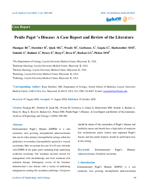 (PDF) Archives of Nephrology and Urology 90 Case Report Penile Paget 's