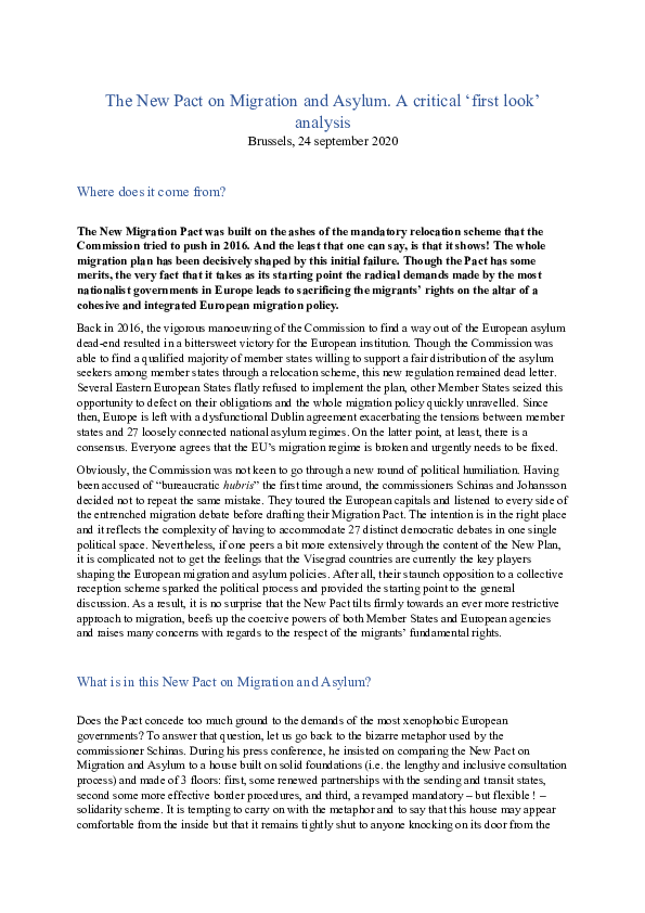 The New Pact On Migration And Asylum