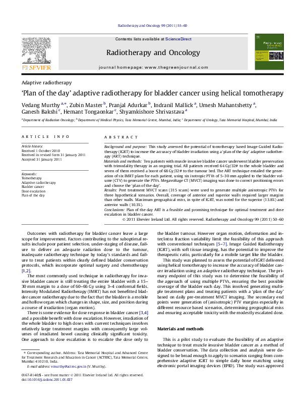 (PDF) ‘Plan of the day’ adaptive radiotherapy for bladder cancer using ...