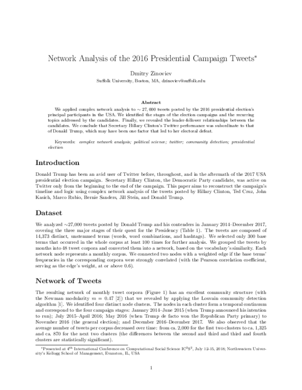 (PDF) Network Analysis of the 2016 Presidential Campaign Tweets